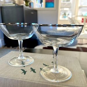 Vintage Retro MCM Chrome Rimmed Champagne, cocktail or sherbet glasses.